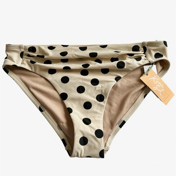 KONA SOL Polka Dot Ivory Bikini Bottom Size Medium BNWT - Picture 1 of 3